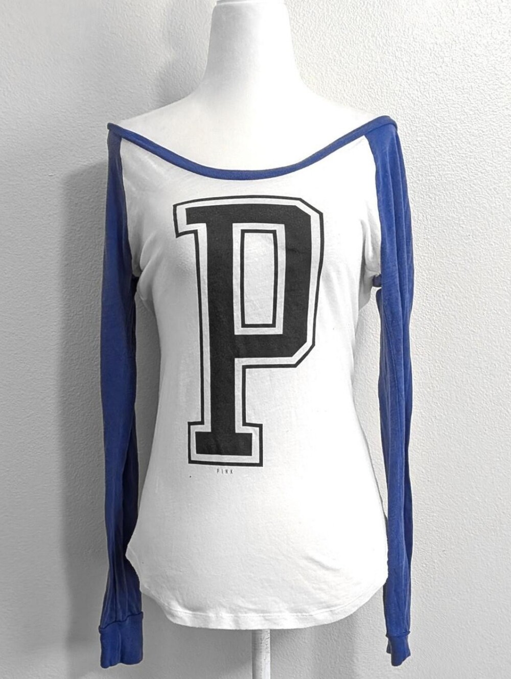 Victoria's Secret PINK White & Blue Baseball Raglan Long Sleeve Top | Size XS